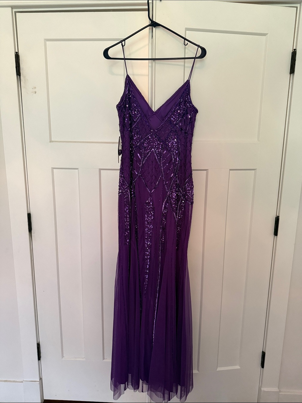 bebe Purple Beaded Spaghetti Strap Prom Gown - Picture 11 of 11